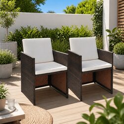 Practical Brown Outdoor Dining Chairs - 2 Pcs with Cushions