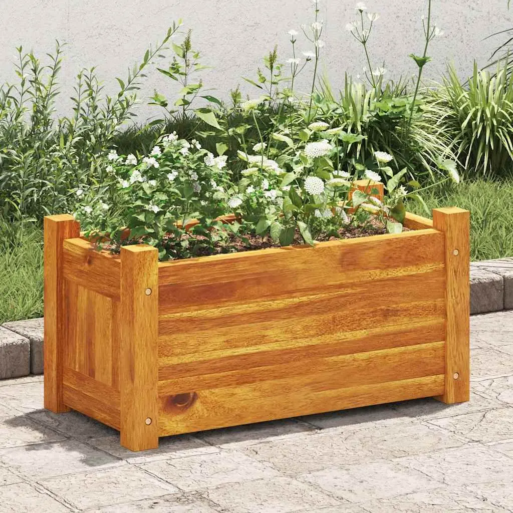 Wooden Planter Box Acacia Garden Raised Bed Outdoor Rectangular 50x25x25cm for Vegetables Herbs Flowers