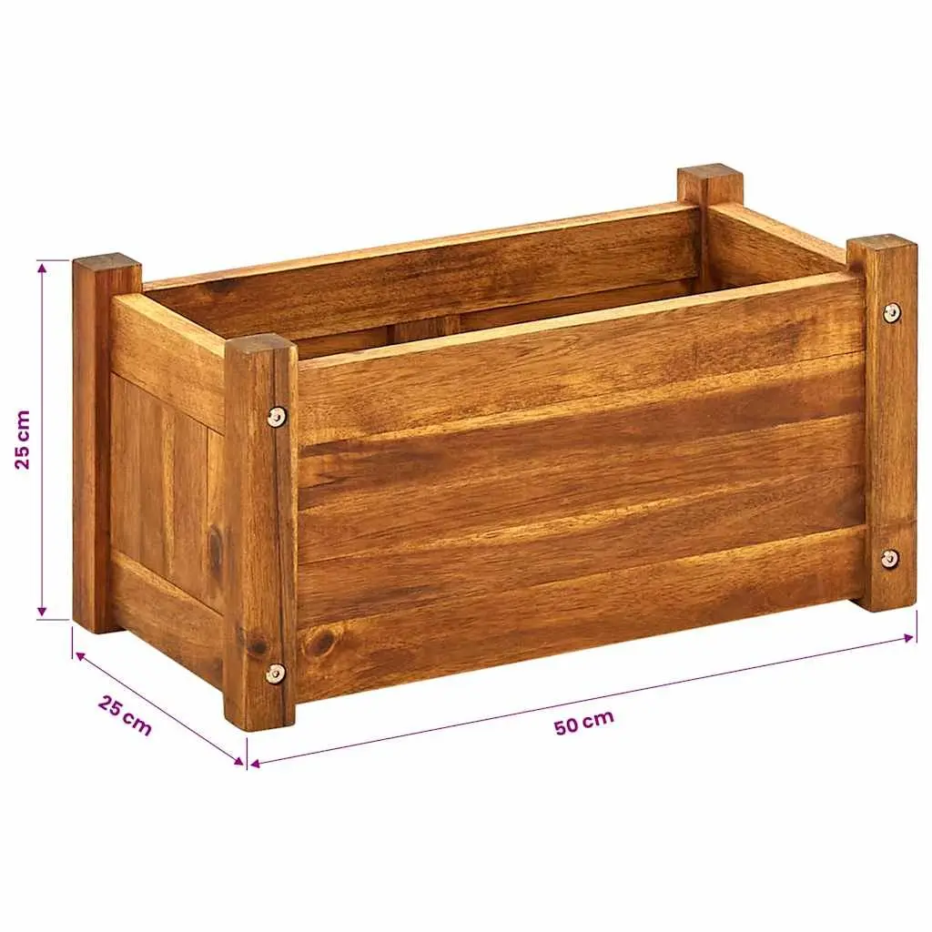 Wooden Planter Box Acacia Garden Raised Bed Outdoor Rectangular 50x25x25cm for Vegetables Herbs Flowers