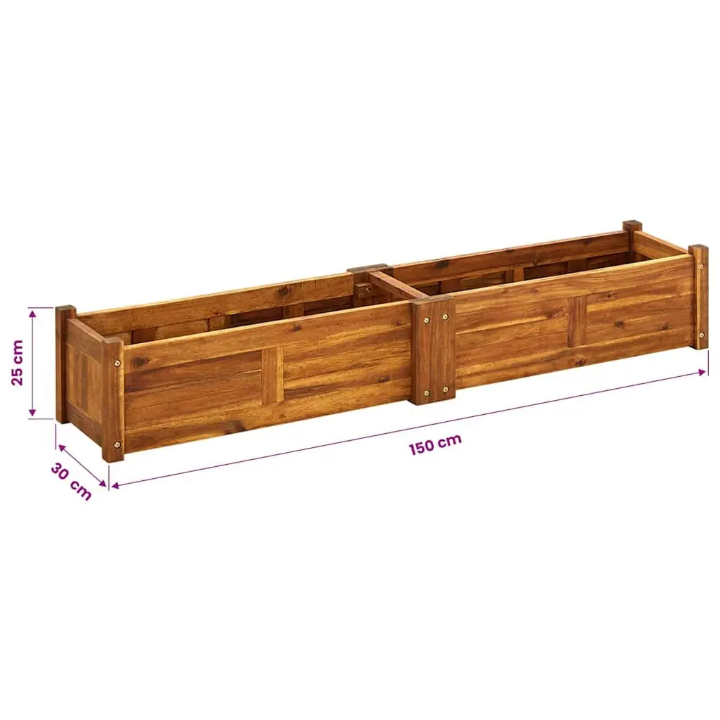 Wooden Raised Bed Planter Box Acacia 150x30x25cm Brown