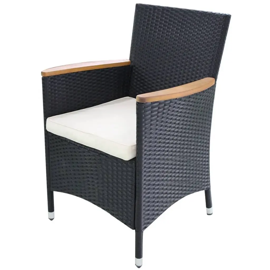 Outdoor Garden Chairs 2 pcs Black Poly Rattan Patio Seating with Cushions