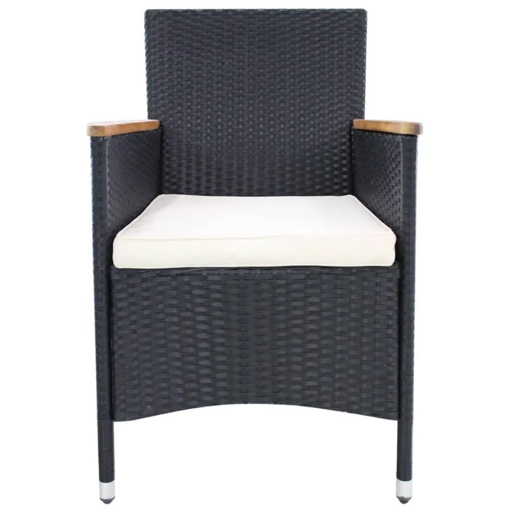 Outdoor Garden Chairs 2 pcs Black Poly Rattan Patio Seating with Cushions