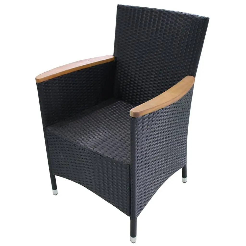 Outdoor Garden Chairs 2 pcs Black Poly Rattan Patio Seating with Cushions