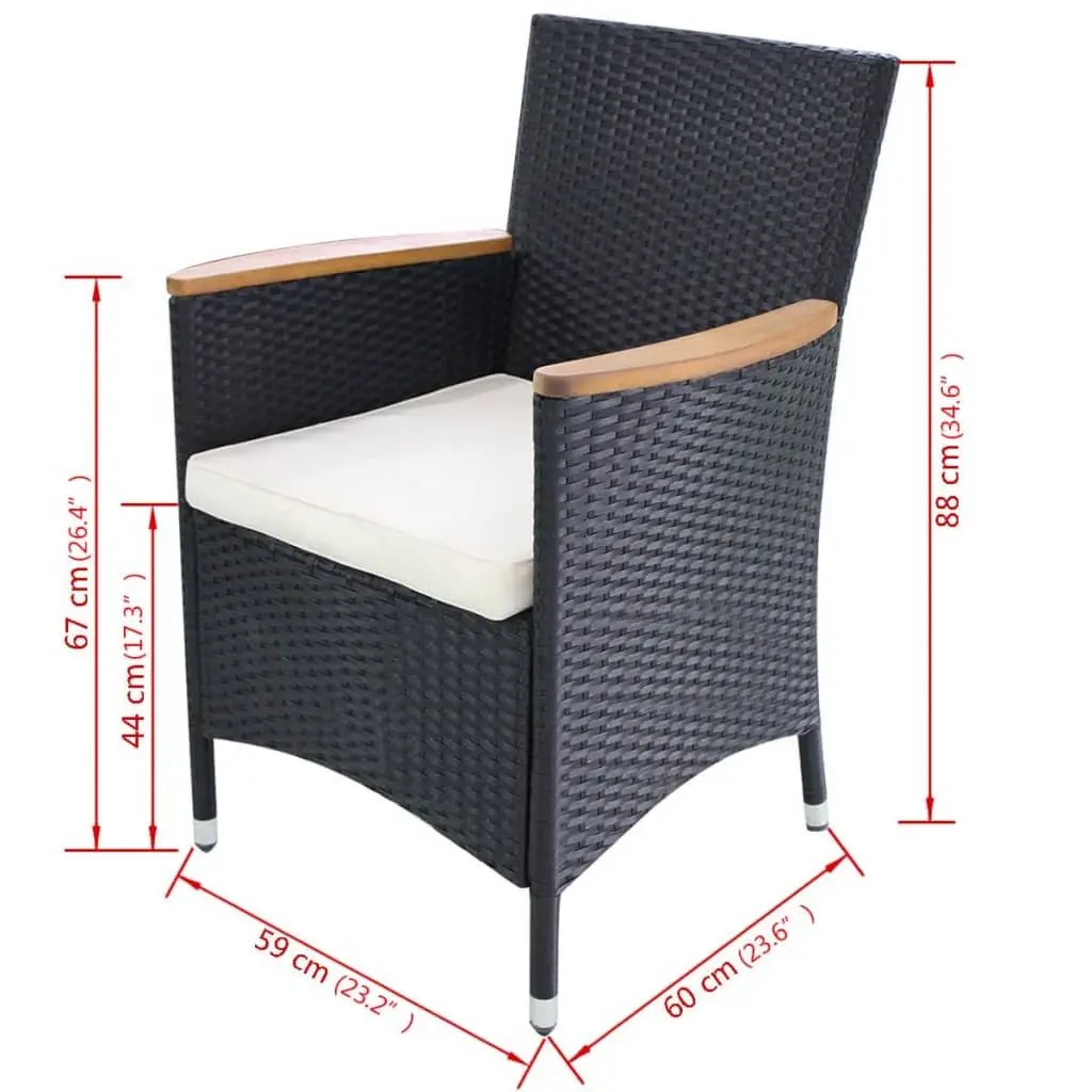 Outdoor Garden Chairs 2 pcs Black Poly Rattan Patio Seating with Cushions