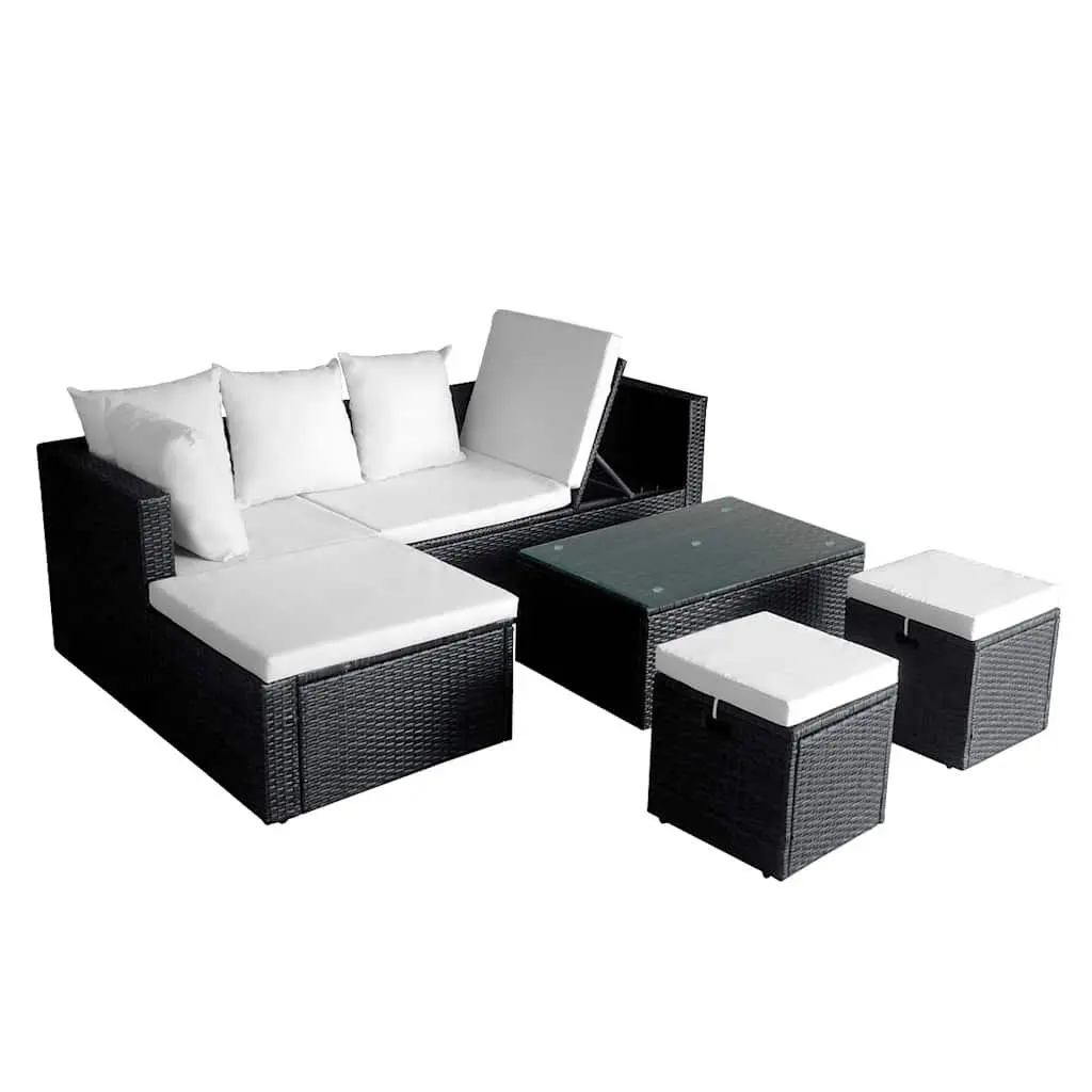 Garden Lounge Set PE Rattan Outdoor Furniture 4 Piece Corner Sofa with Cushions Black