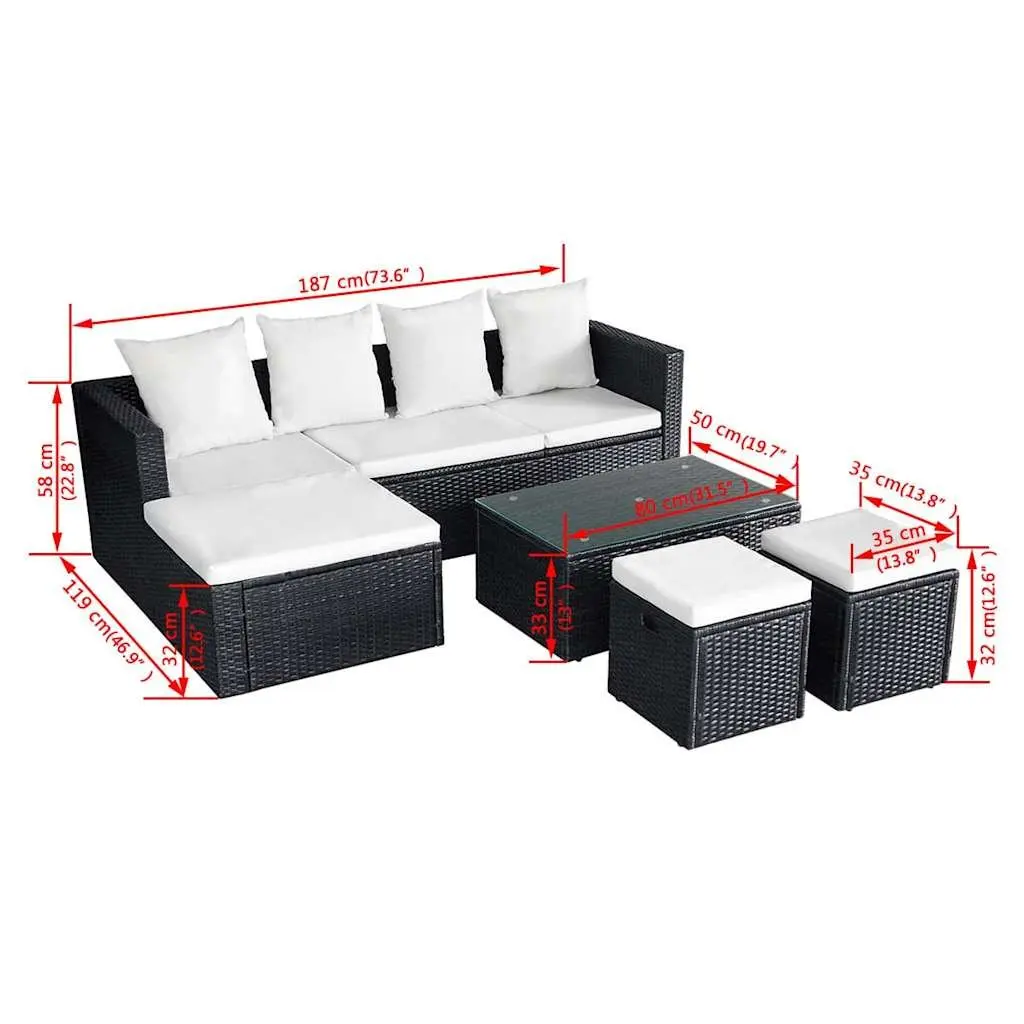 Garden Lounge Set PE Rattan Outdoor Furniture 4 Piece Corner Sofa with Cushions Black