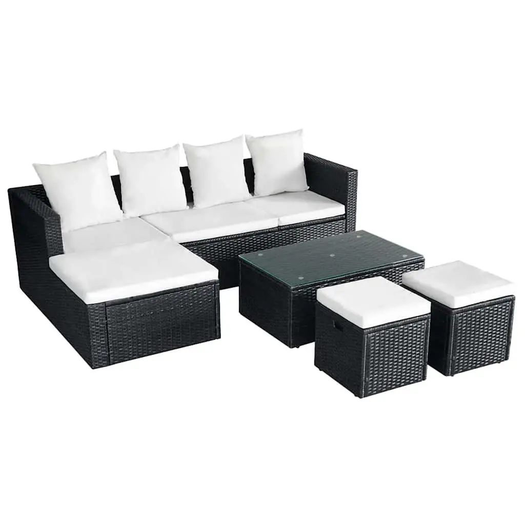 Garden Lounge Set PE Rattan Outdoor Furniture 4 Piece Corner Sofa with Cushions Black