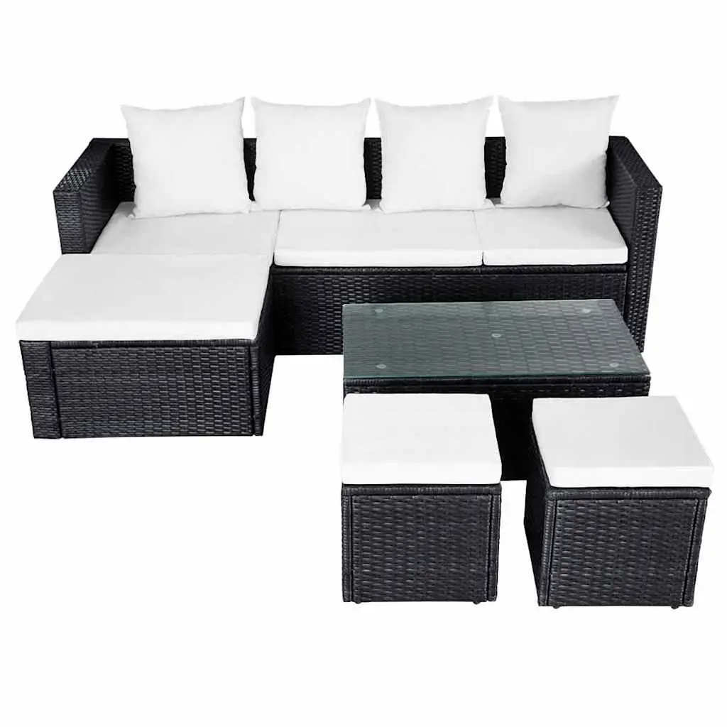 Garden Lounge Set PE Rattan Outdoor Furniture 4 Piece Corner Sofa with Cushions Black