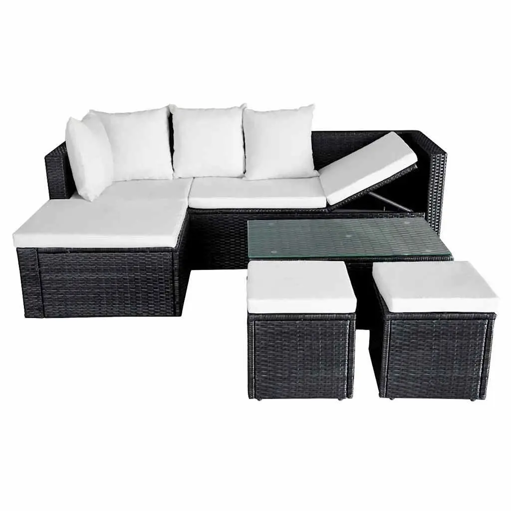 Garden Lounge Set PE Rattan Outdoor Furniture 4 Piece Corner Sofa with Cushions Black