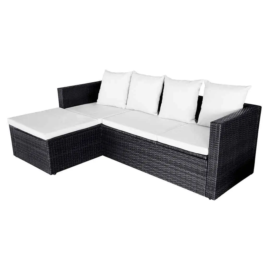 Garden Lounge Set PE Rattan Outdoor Furniture 4 Piece Corner Sofa with Cushions Black