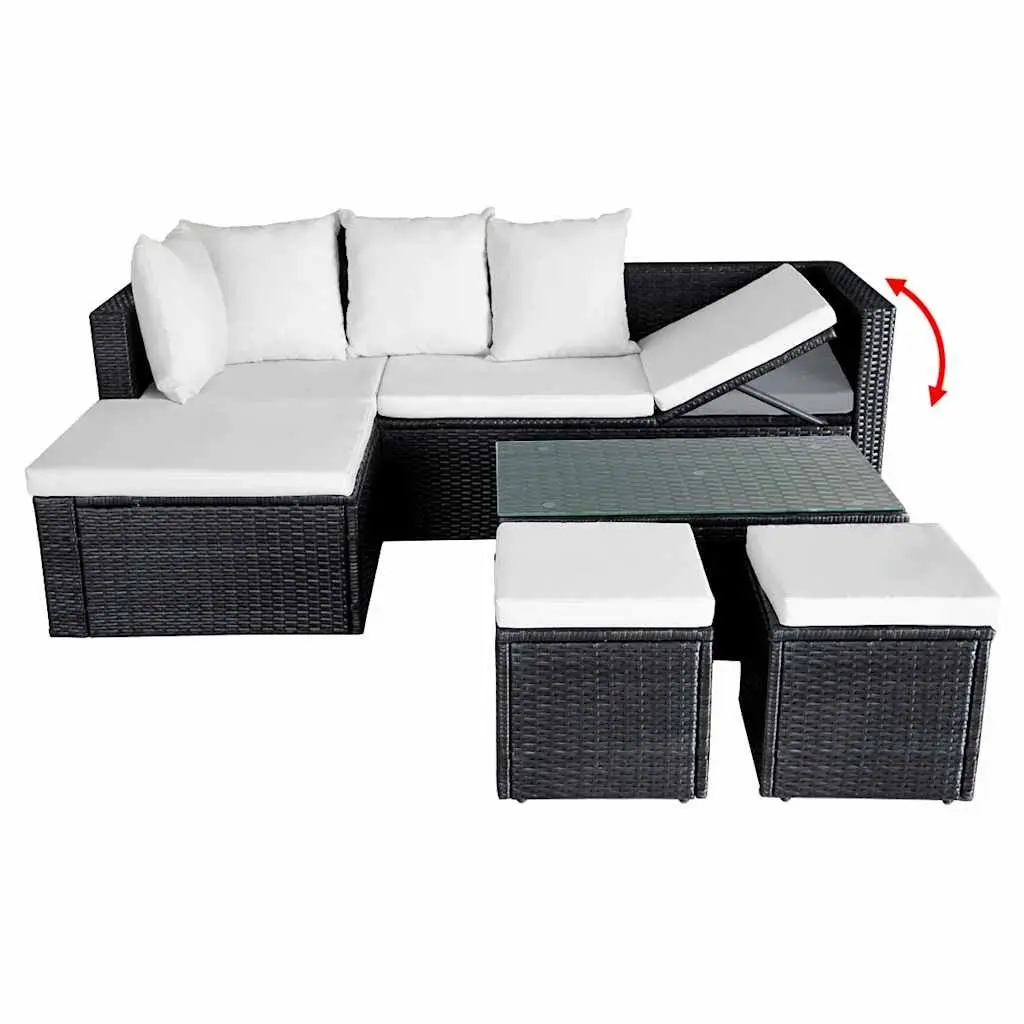 Garden Lounge Set PE Rattan Outdoor Furniture 4 Piece Corner Sofa with Cushions Black