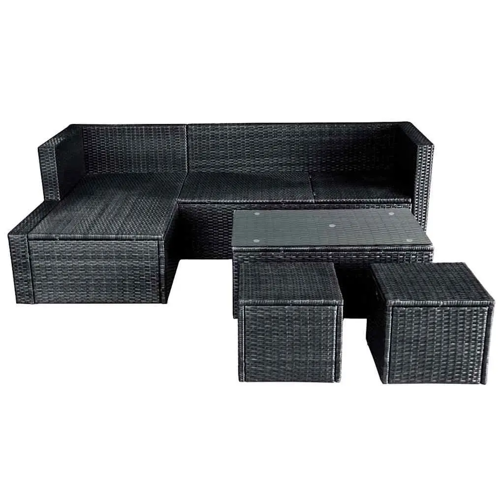 Garden Lounge Set PE Rattan Outdoor Furniture 4 Piece Corner Sofa with Cushions Black