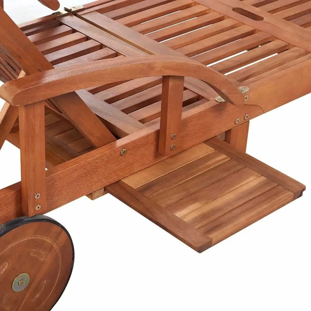 Sun Lounger Solid Acacia Wood Brown Outdoor Chaise Lounge with Folding Table