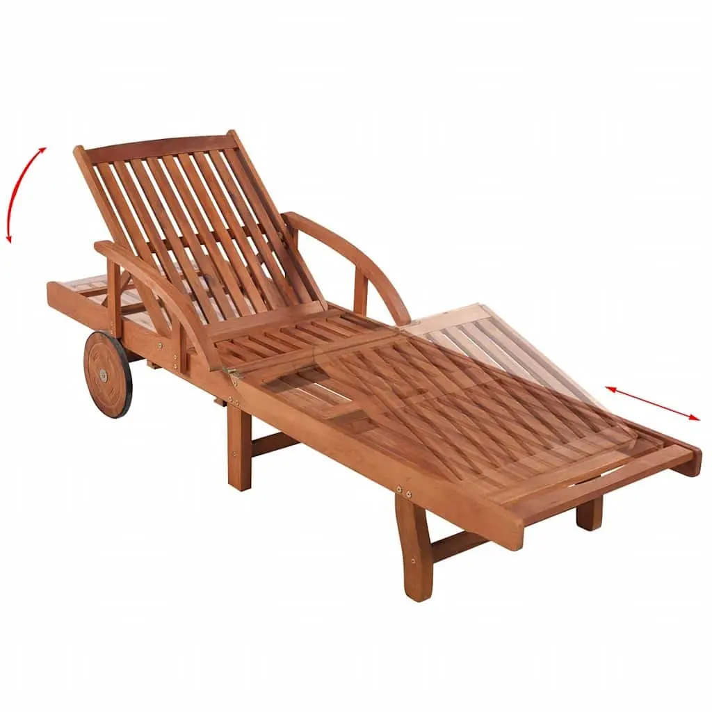 Sun Lounger Solid Acacia Wood Brown Outdoor Chaise Lounge with Folding Table