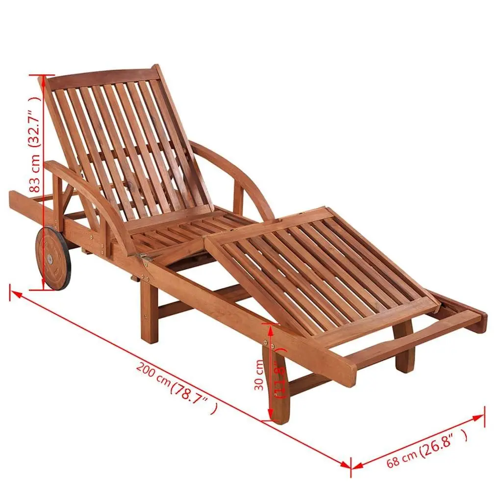Sun Lounger Solid Acacia Wood Brown Outdoor Chaise Lounge with Folding Table