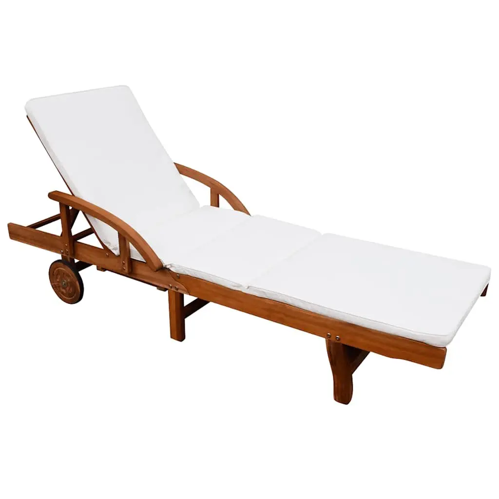 Sun Lounger Wooden Adjustable Backrest Outdoor Garden Daybed Brown