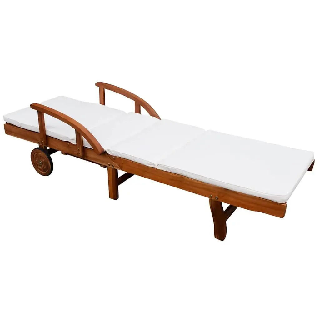 Sun Lounger Wooden Adjustable Backrest Outdoor Garden Daybed Brown