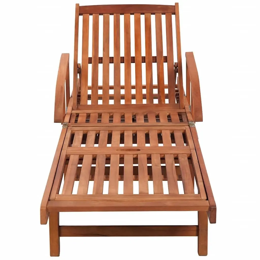 Sun Lounger Wooden Adjustable Backrest Outdoor Garden Daybed Brown