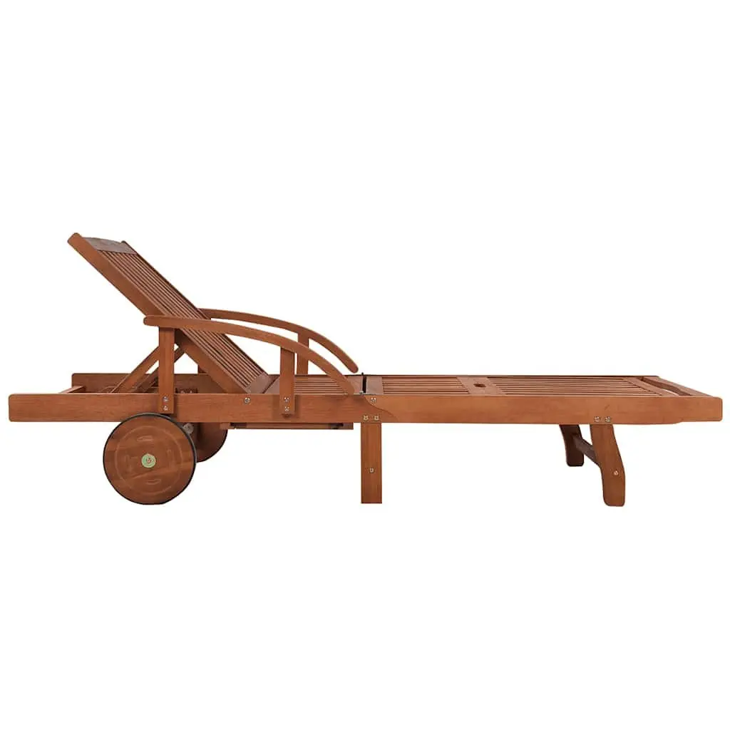 Sun Lounger Wooden Adjustable Backrest Outdoor Garden Daybed Brown