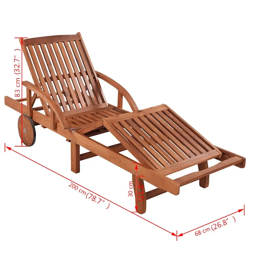 Sun Lounger Wooden Adjustable Backrest Outdoor Garden Daybed Brown