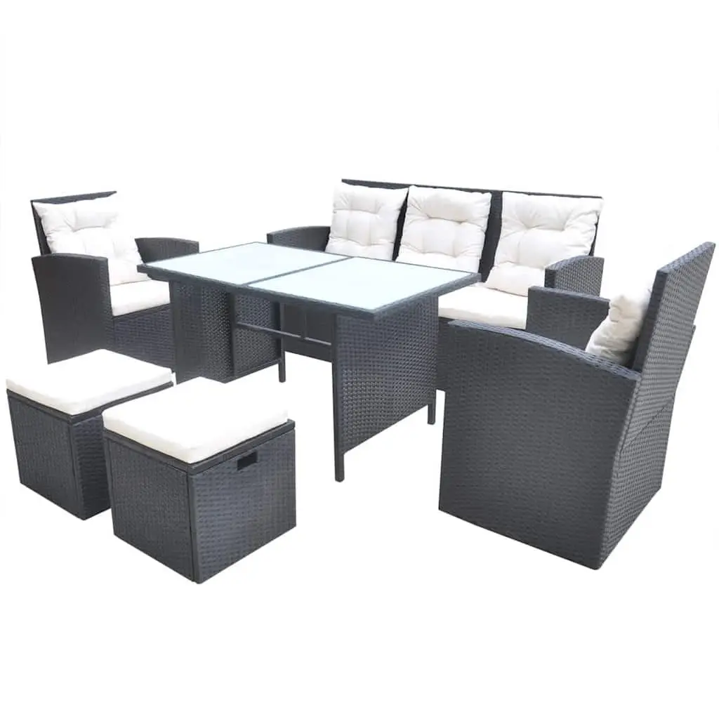 Outdoor Dining Set 6 Piece Weather Resistant Poly Rattan Garden Furniture Black