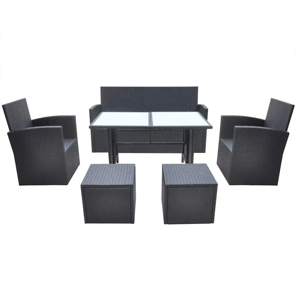 Outdoor Dining Set 6 Piece Weather Resistant Poly Rattan Garden Furniture Black