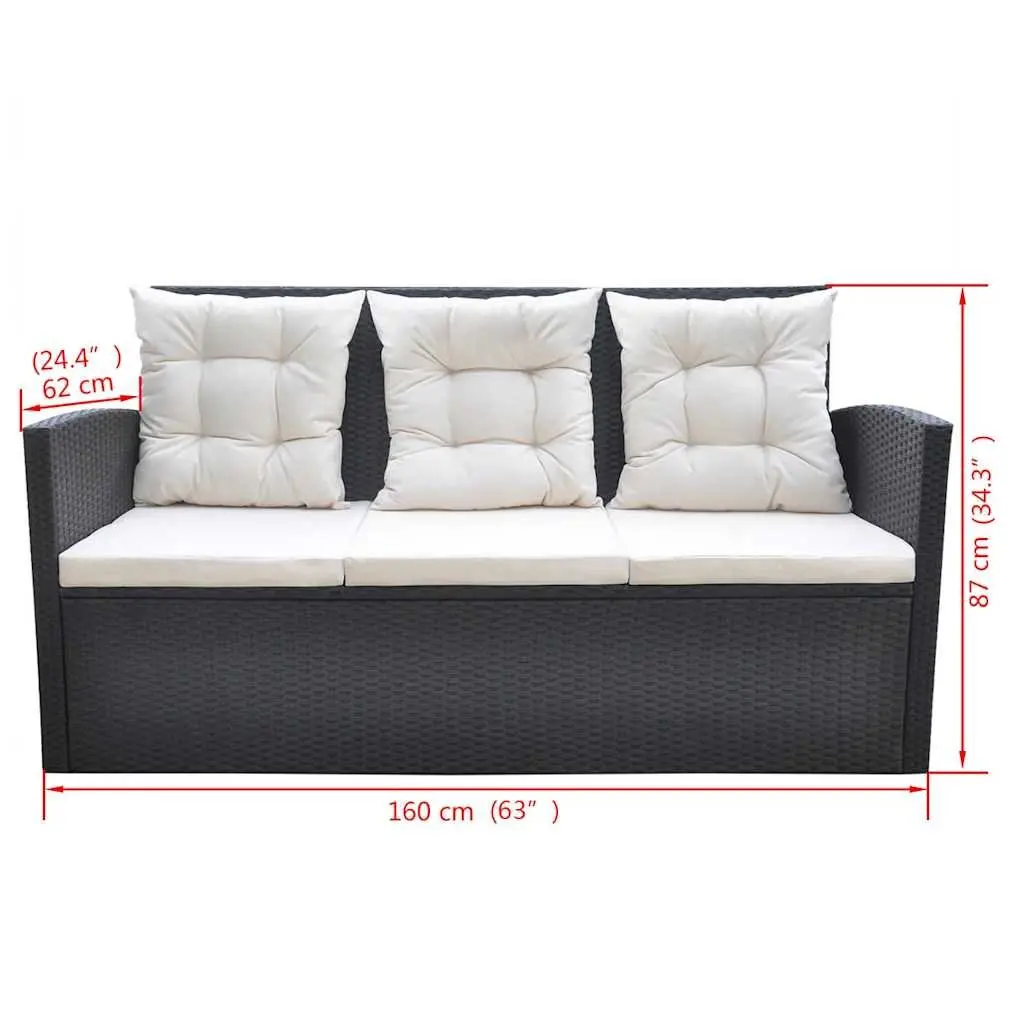 Outdoor Dining Set 6 Piece Weather Resistant Poly Rattan Garden Furniture Black