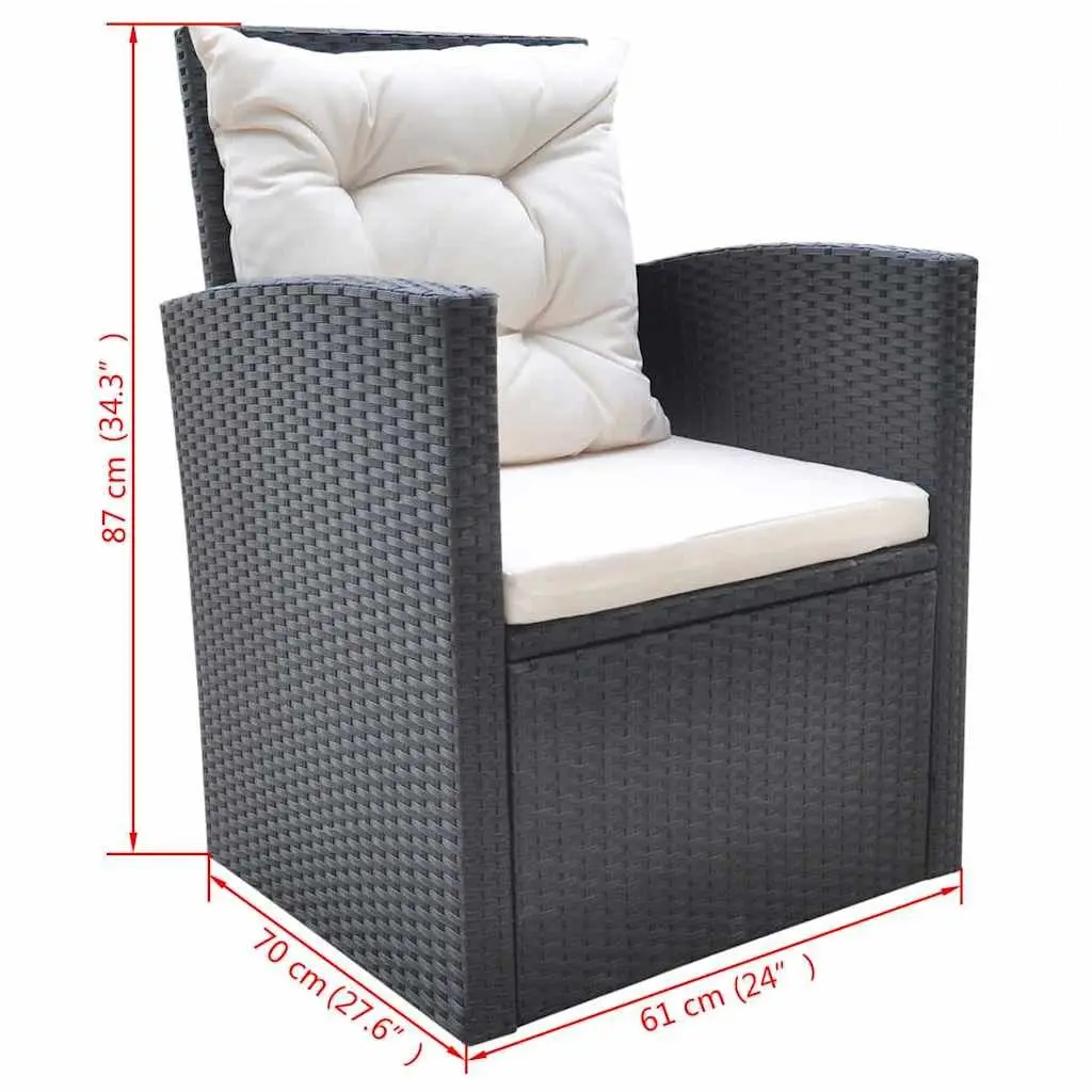 Outdoor Dining Set 6 Piece Weather Resistant Poly Rattan Garden Furniture Black