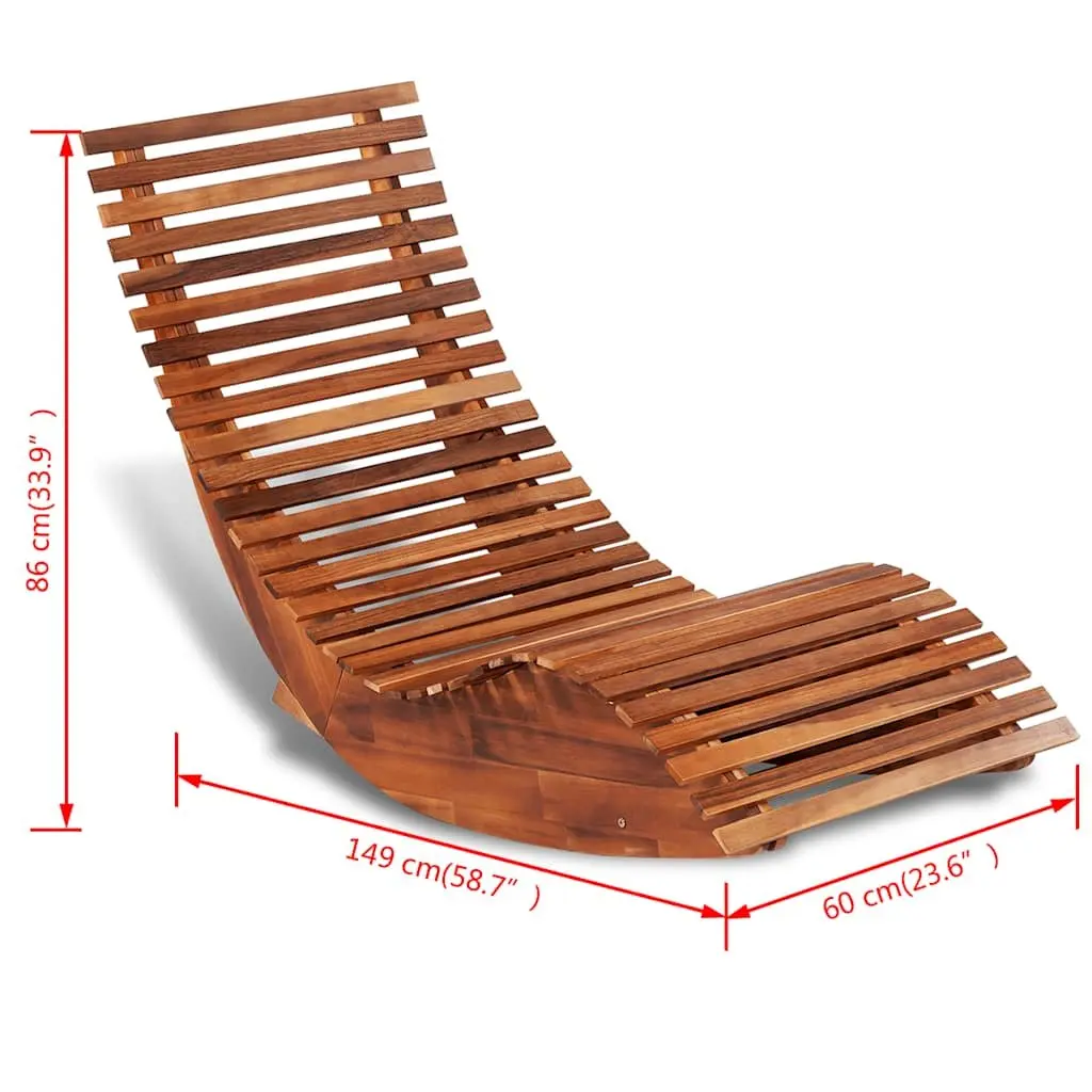 Rocking Sun Lounger Brown Outdoor Garden Chair Wooden Lounge Seat Relaxation