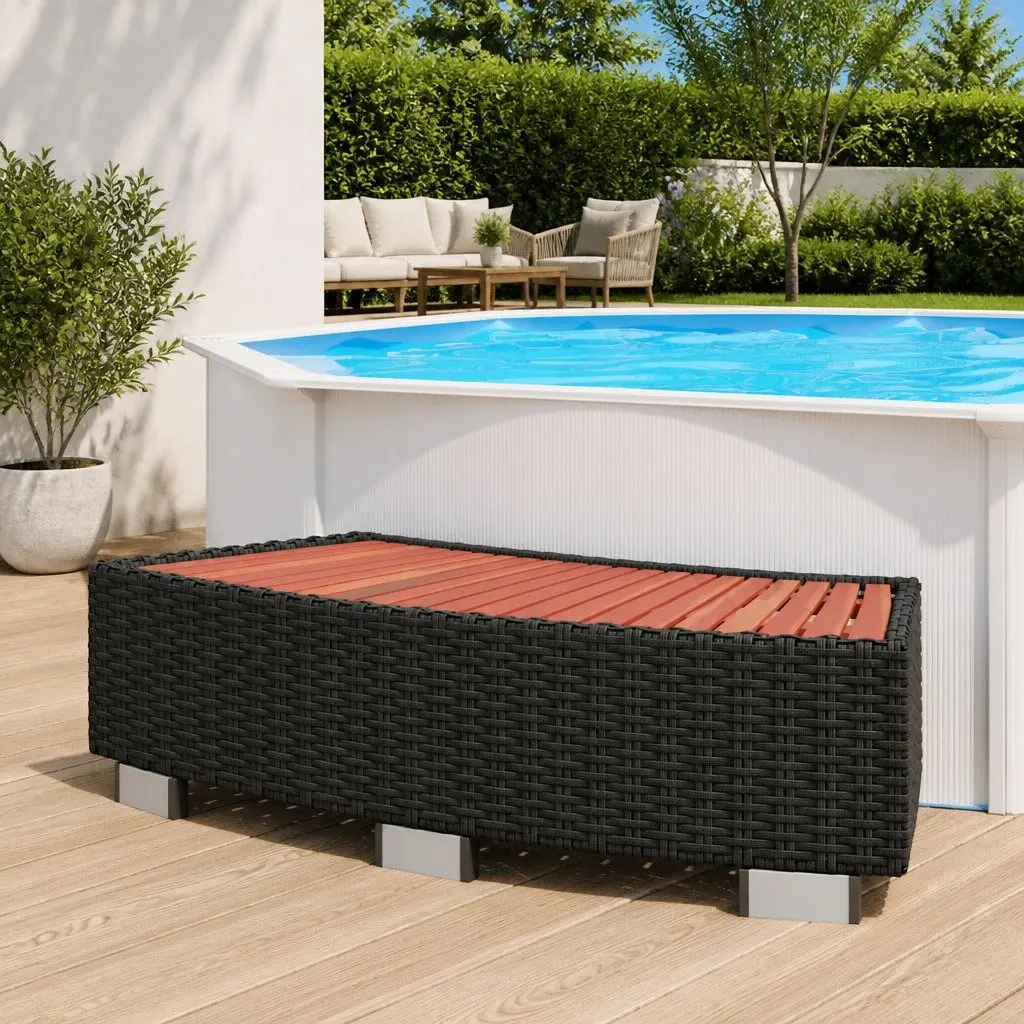 Hot Tub Access Ladder Rattan Construction 92x45x25cm Black Outdoor Spa Step