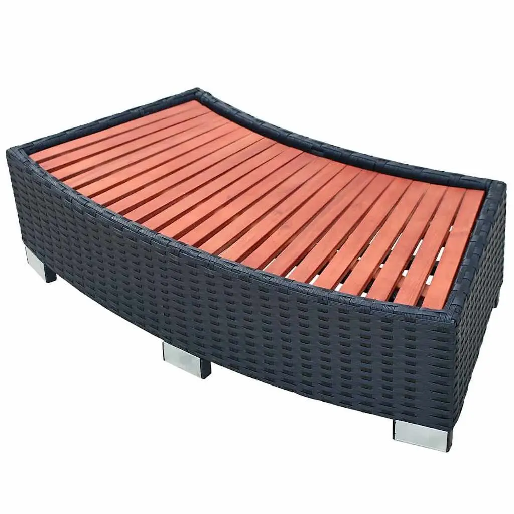 Hot Tub Access Ladder Rattan Construction 92x45x25cm Black Outdoor Spa Step