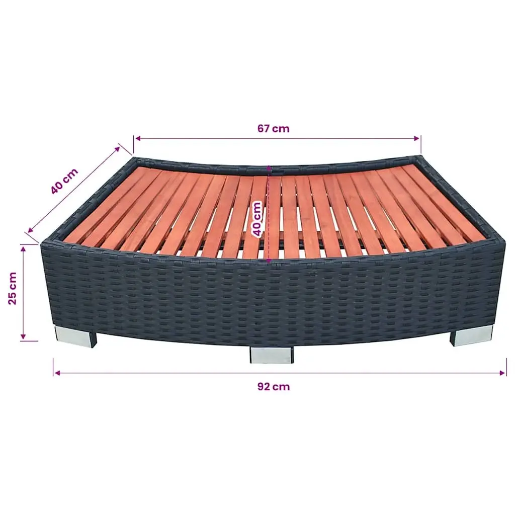 Hot Tub Access Ladder Rattan Construction 92x45x25cm Black Outdoor Spa Step