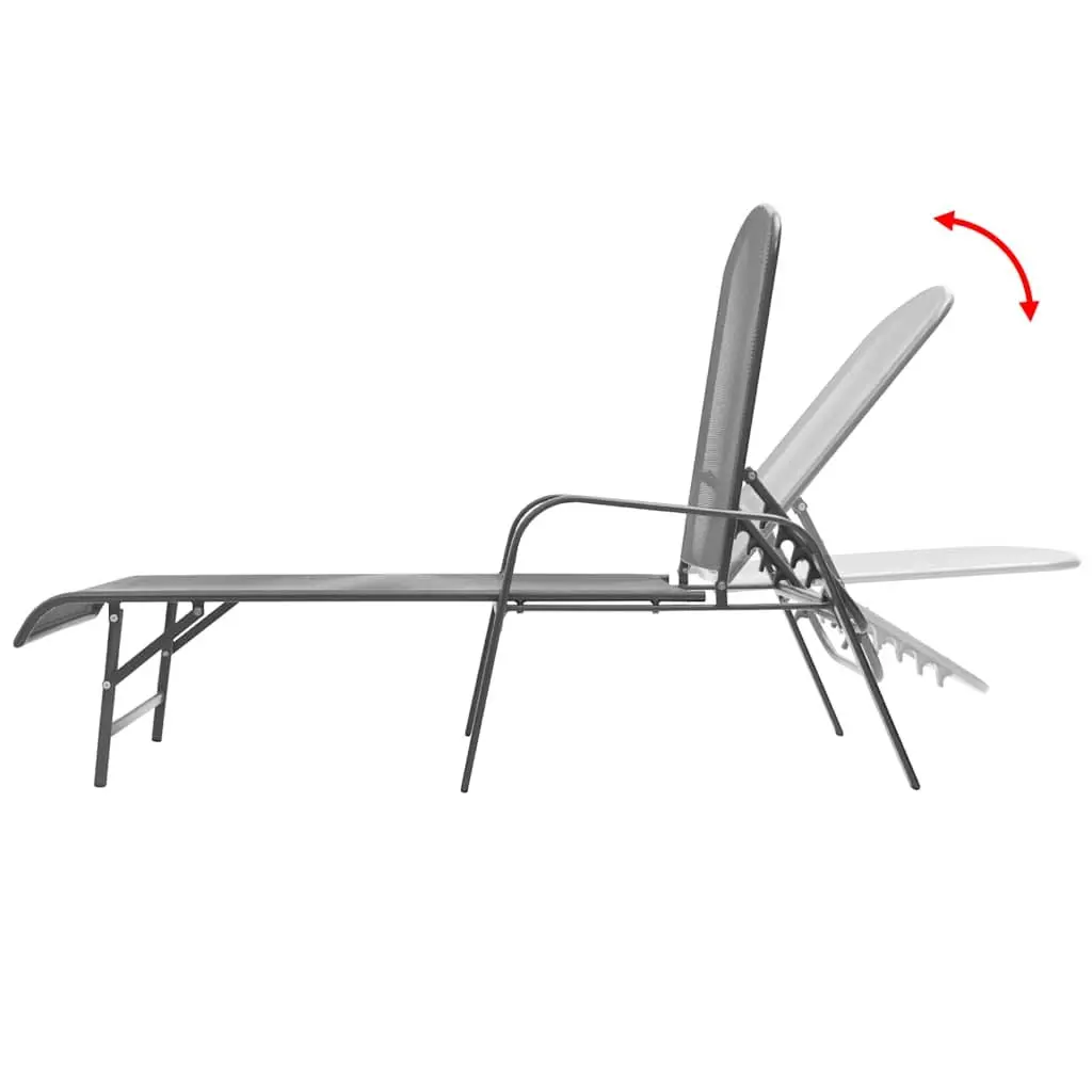 Sun Loungers Set 2 pcs with Folding Table Steel Mesh Anthracite Outdoor Seating