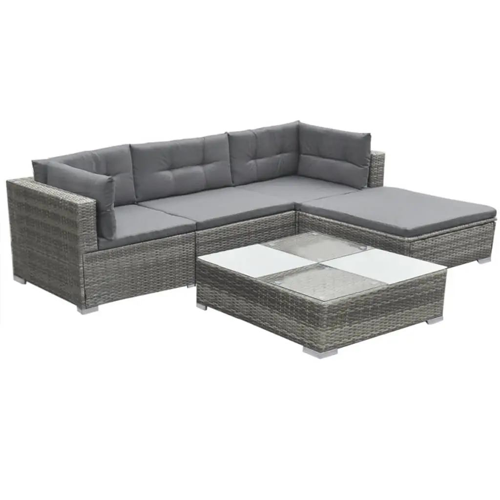 Garden Lounge Set 5 Piece Outdoor Furniture PE Rattan Grey