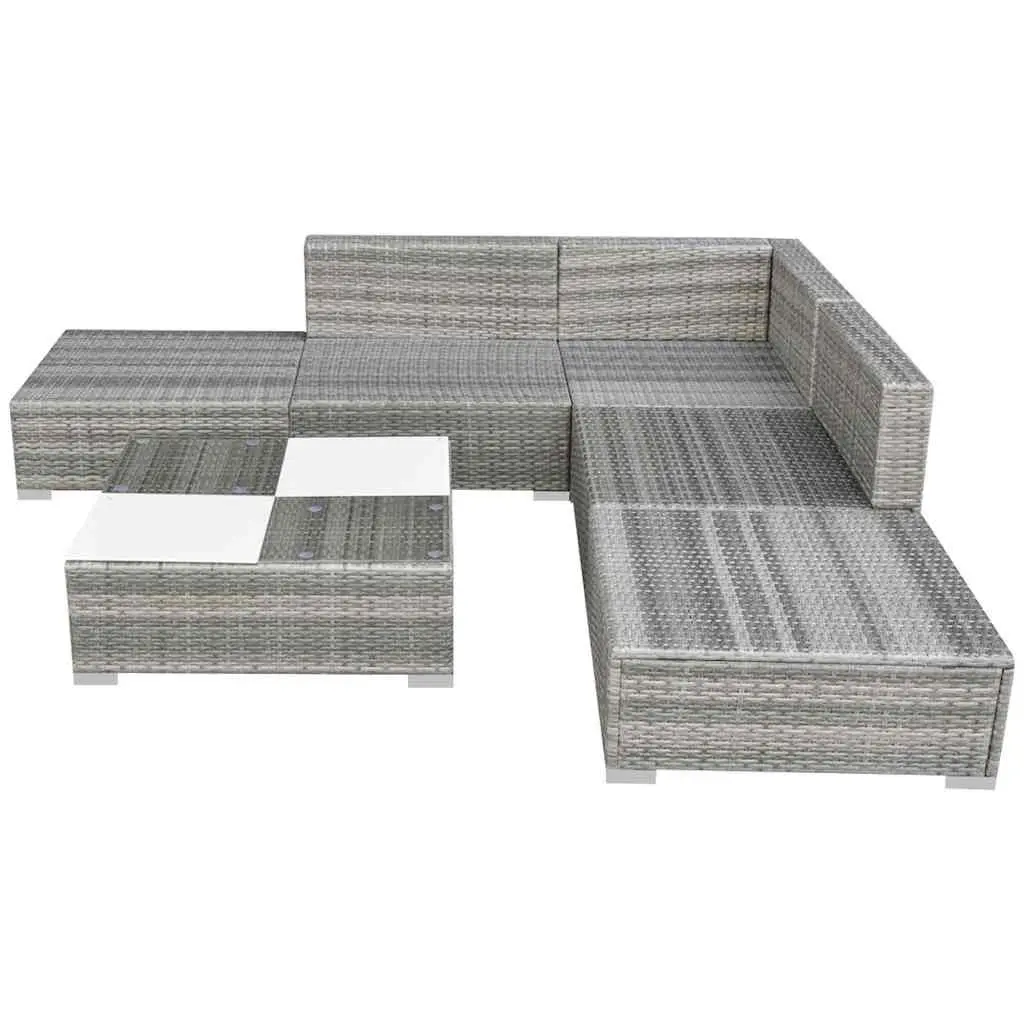 Garden Lounge Set 6 Piece Outdoor Rattan Sofa Patio Furniture Grey with Cushions