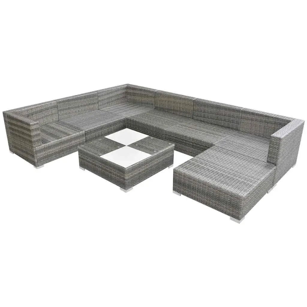8 Piece Outdoor Lounge Set PE Rattan Steel Frame Grey Sofa Garden Furniture