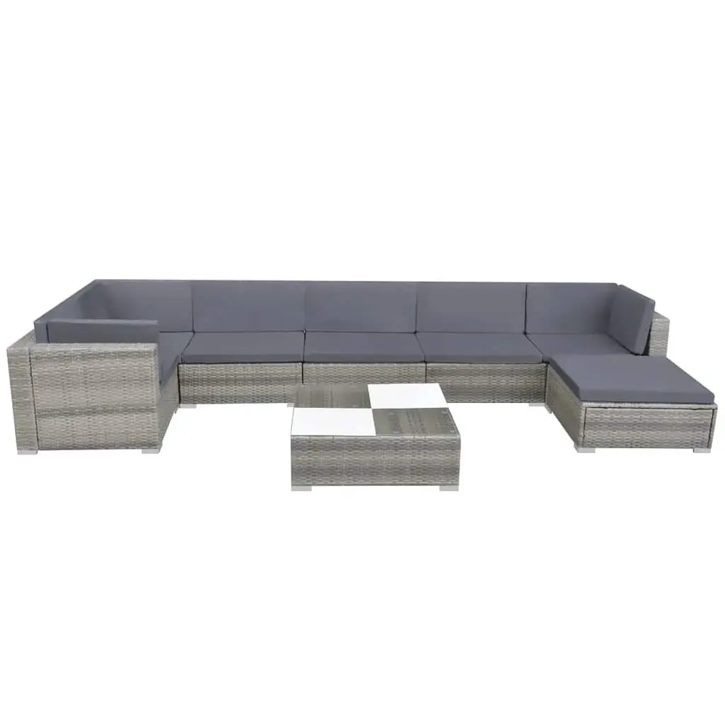 8 Piece Outdoor Lounge Set PE Rattan Steel Frame Grey Sofa Garden Furniture