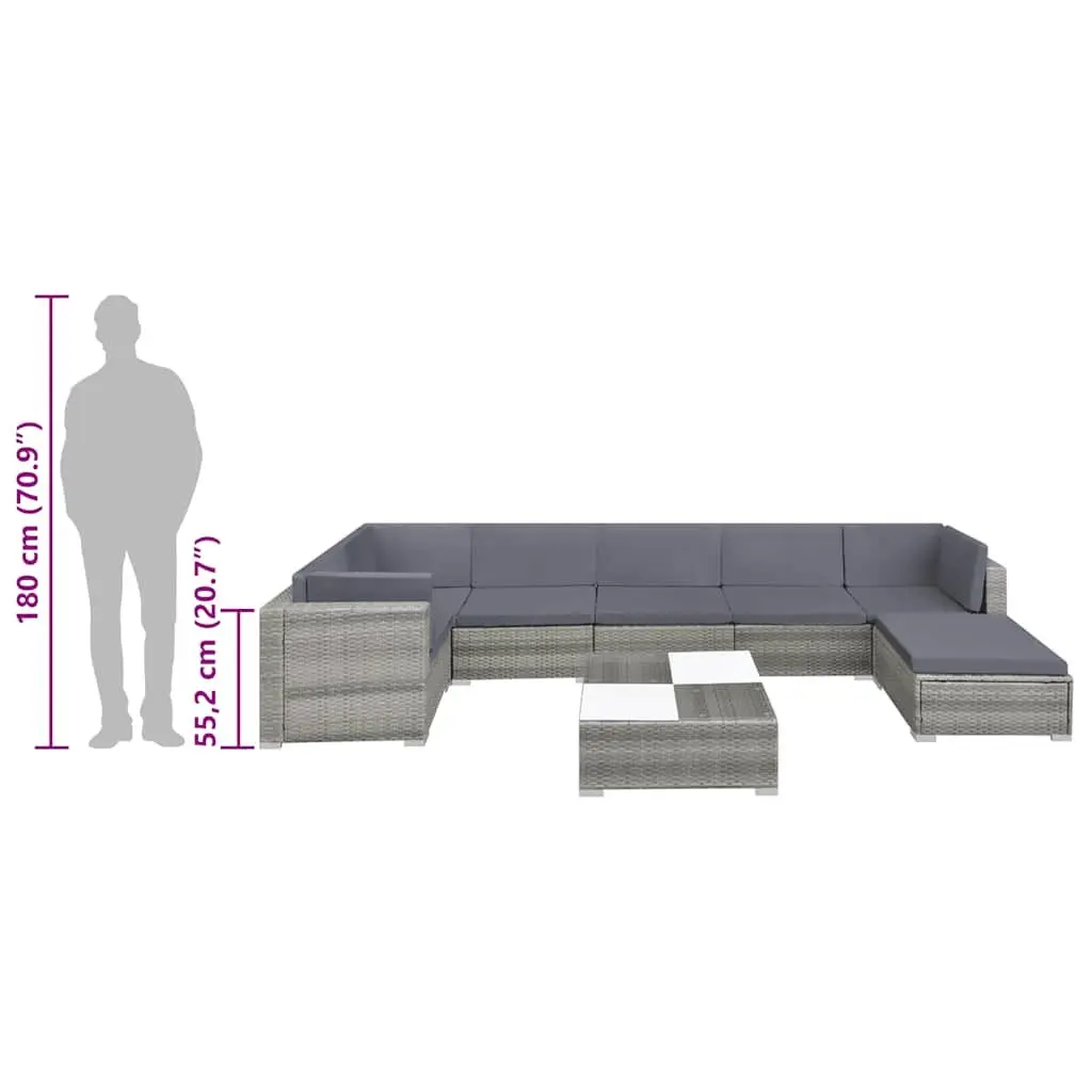 8 Piece Outdoor Lounge Set PE Rattan Steel Frame Grey Sofa Garden Furniture