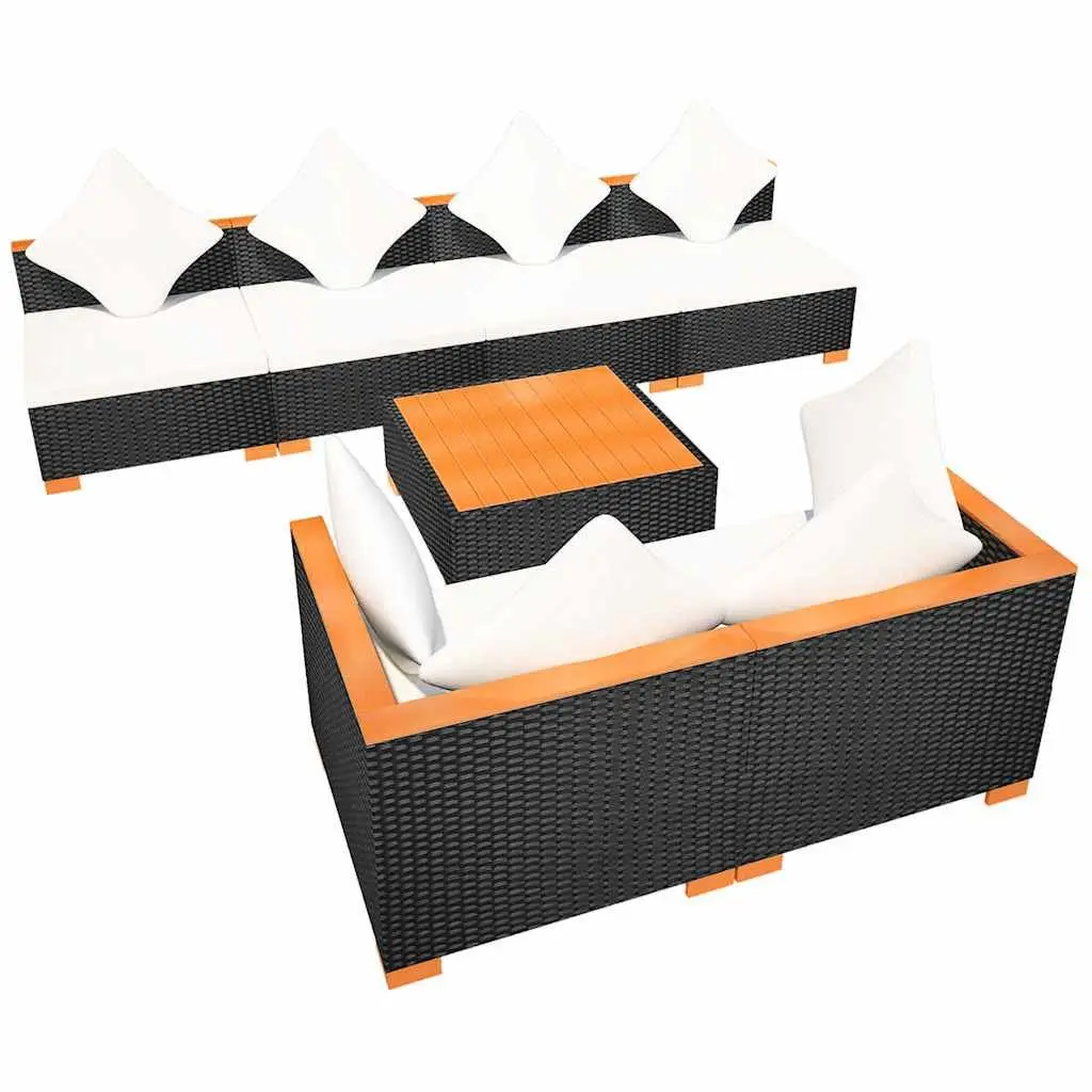 7 Piece Outdoor Garden Lounge Set Poly Rattan Sofa Patio Furniture with Cushions