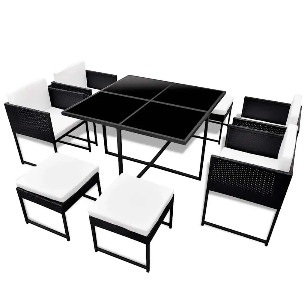 Outdoor Dining Set Rattan 9 Piece Black Table Chairs Stools Cushions