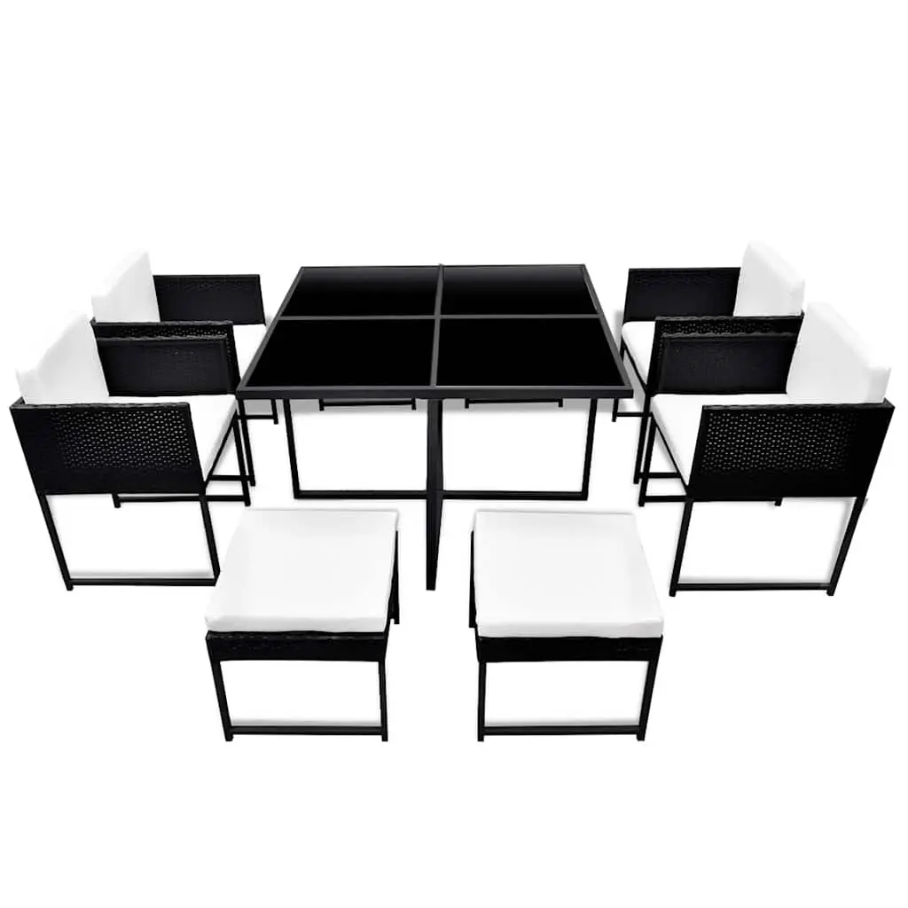 Outdoor Dining Set Rattan 9 Piece Black Table Chairs Stools Cushions