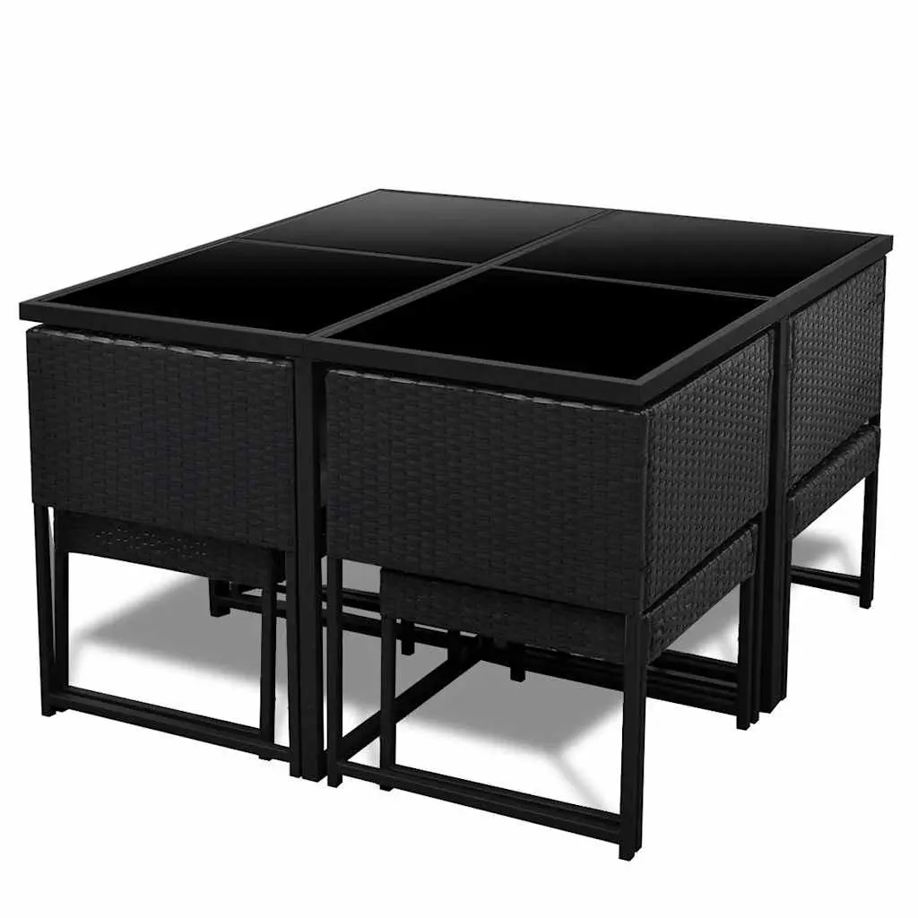 Outdoor Dining Set Rattan 9 Piece Black Table Chairs Stools Cushions