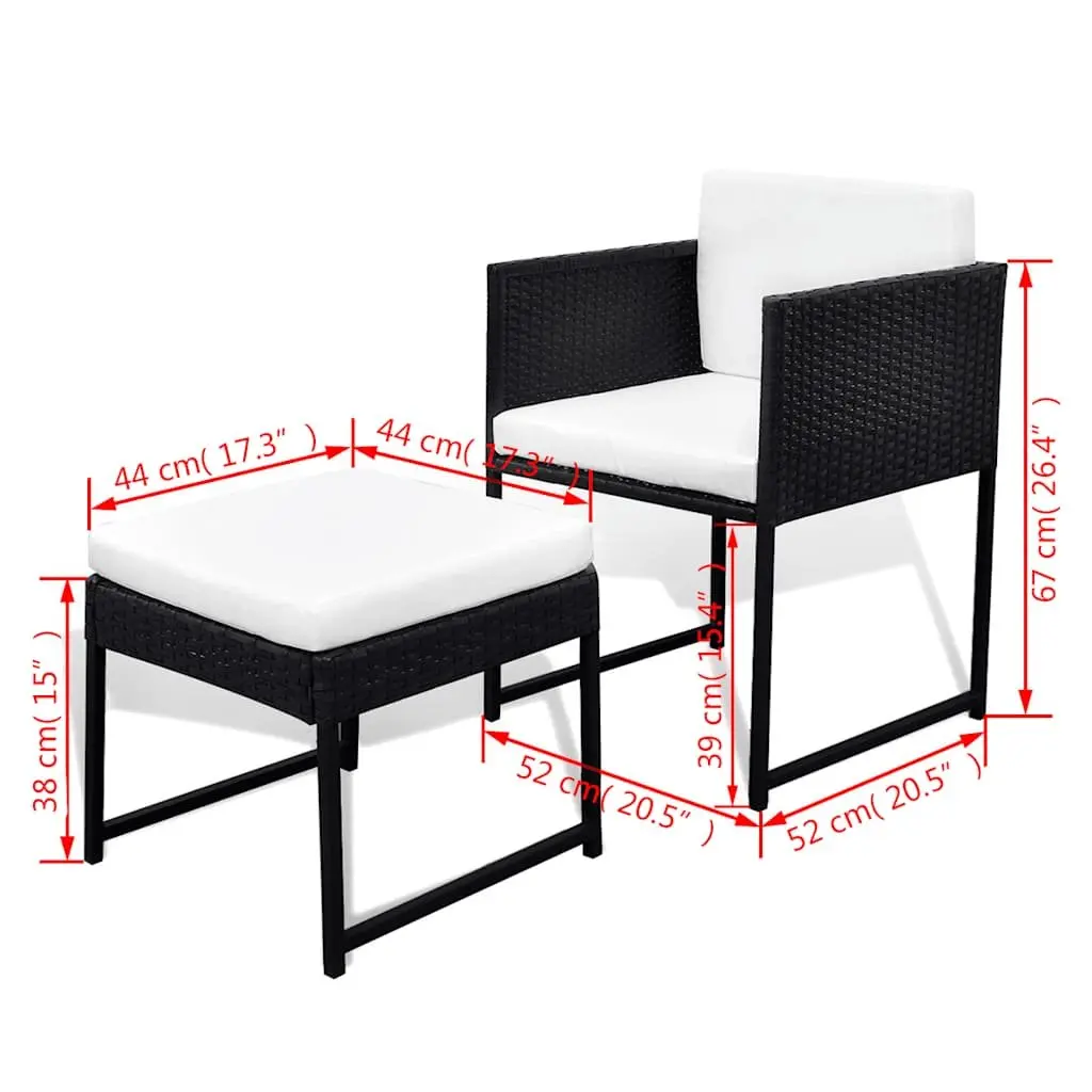 Outdoor Dining Set Rattan 9 Piece Black Table Chairs Stools Cushions