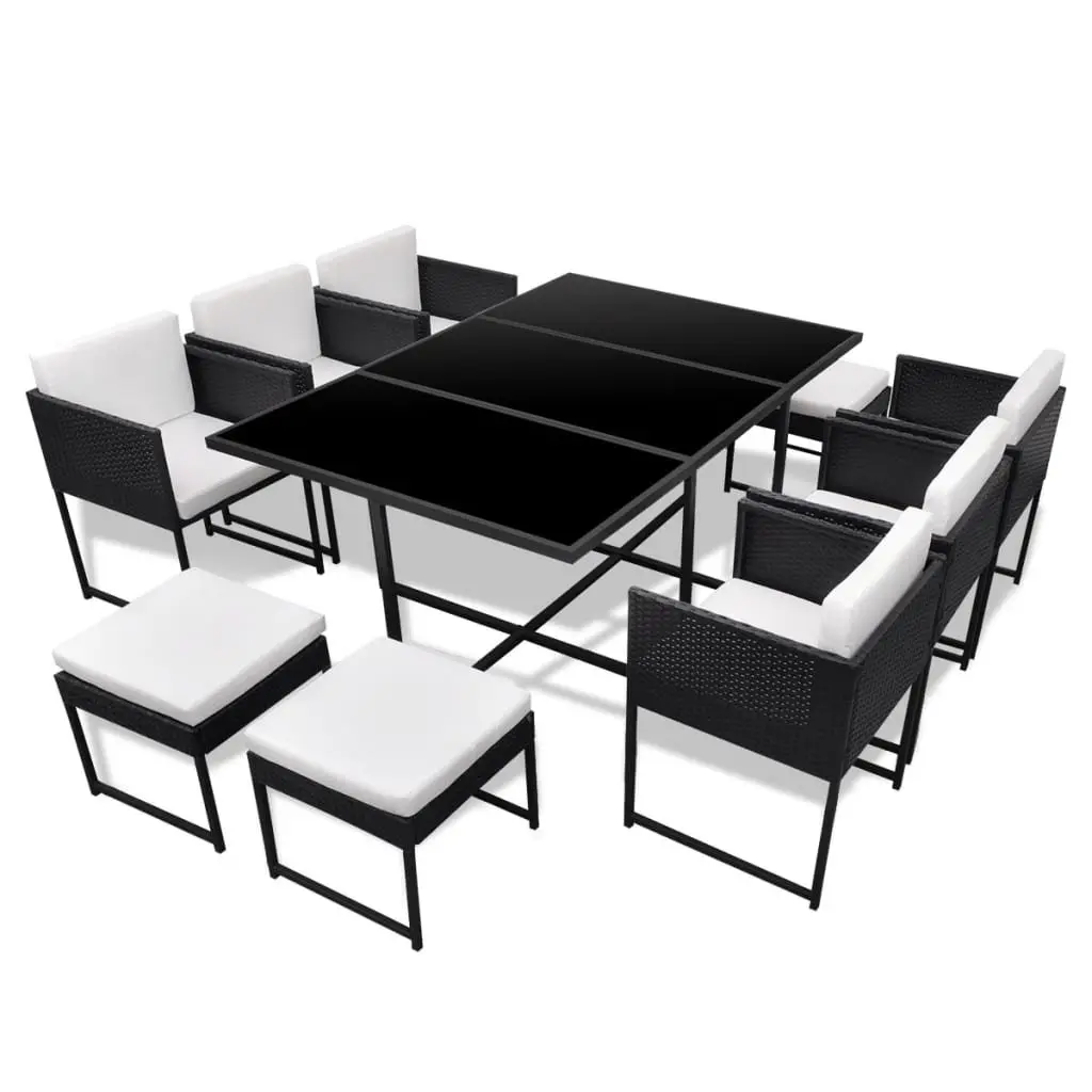 Outdoor Dining Set 11 Piece Rattan Garden Furniture Table Chairs Stools Cushions