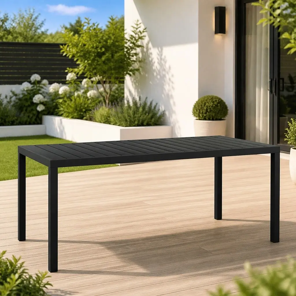 Outdoor Garden Table Aluminium Frame 185x90x74cm Black