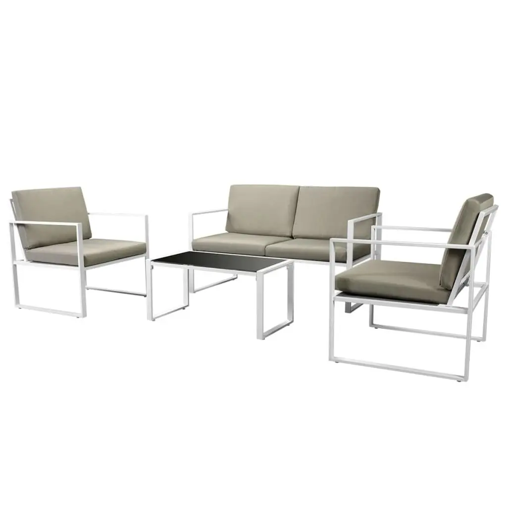Outdoor Lounge Set Powder-Coated Steel Frame Textilene Seats 4 Piece White