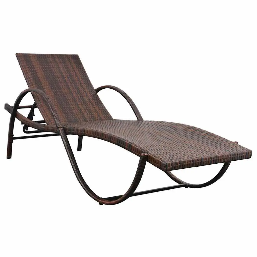 Sun Lounger with Cushion Outdoor Garden Patio Reclining Chair Brown