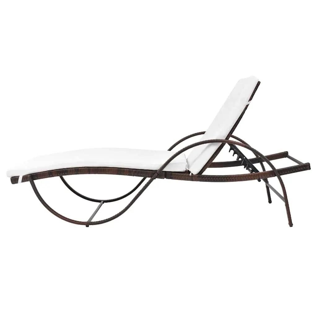 Sun Lounger with Cushion Outdoor Garden Patio Reclining Chair Brown
