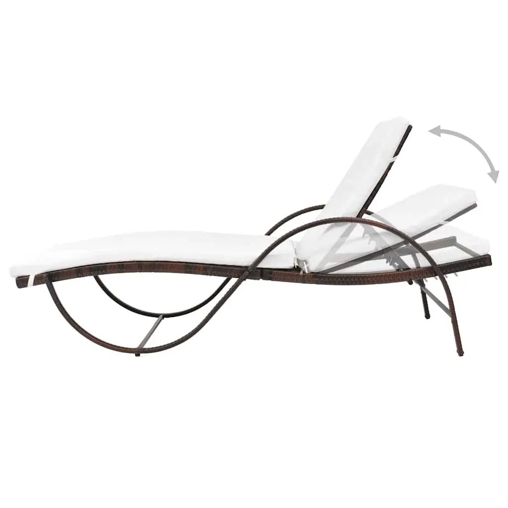 Sun Lounger with Cushion Outdoor Garden Patio Reclining Chair Brown
