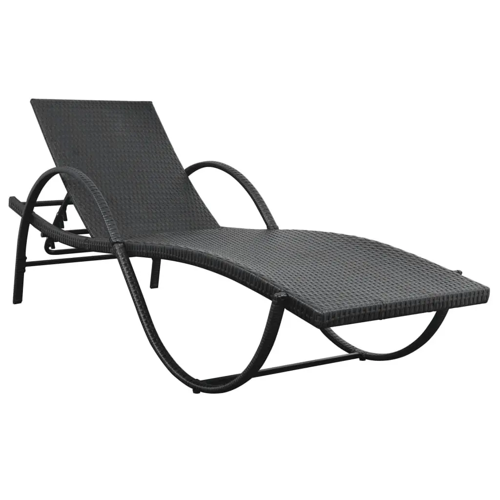 Sun Lounger PE Rattan with Cushion and Side Table Black